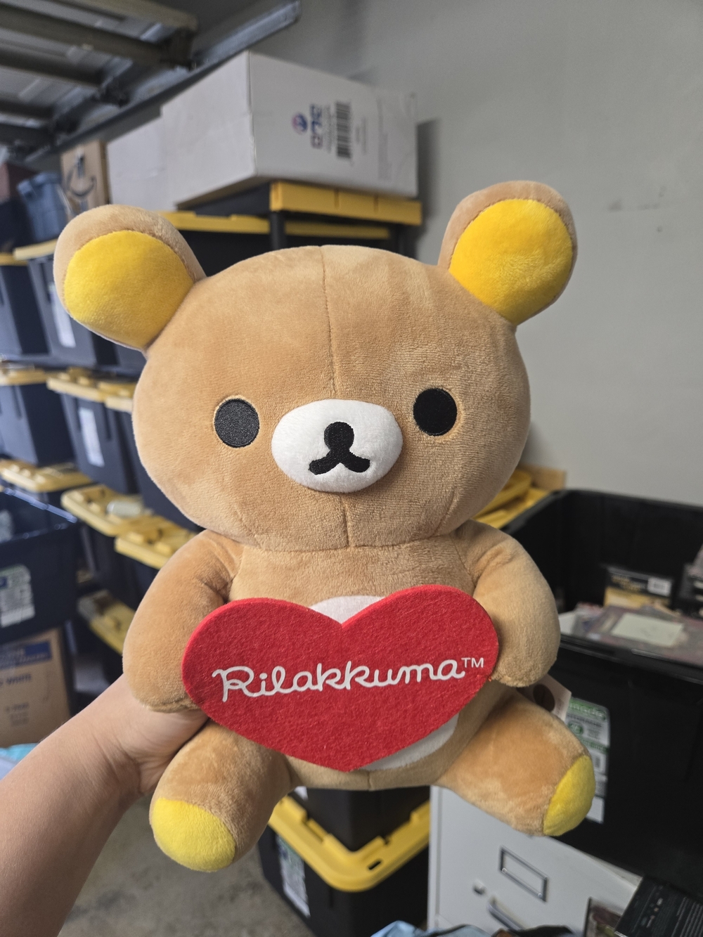 Rilakkuma Brown Plush Bear Holding Red Heart - Kids Toy
